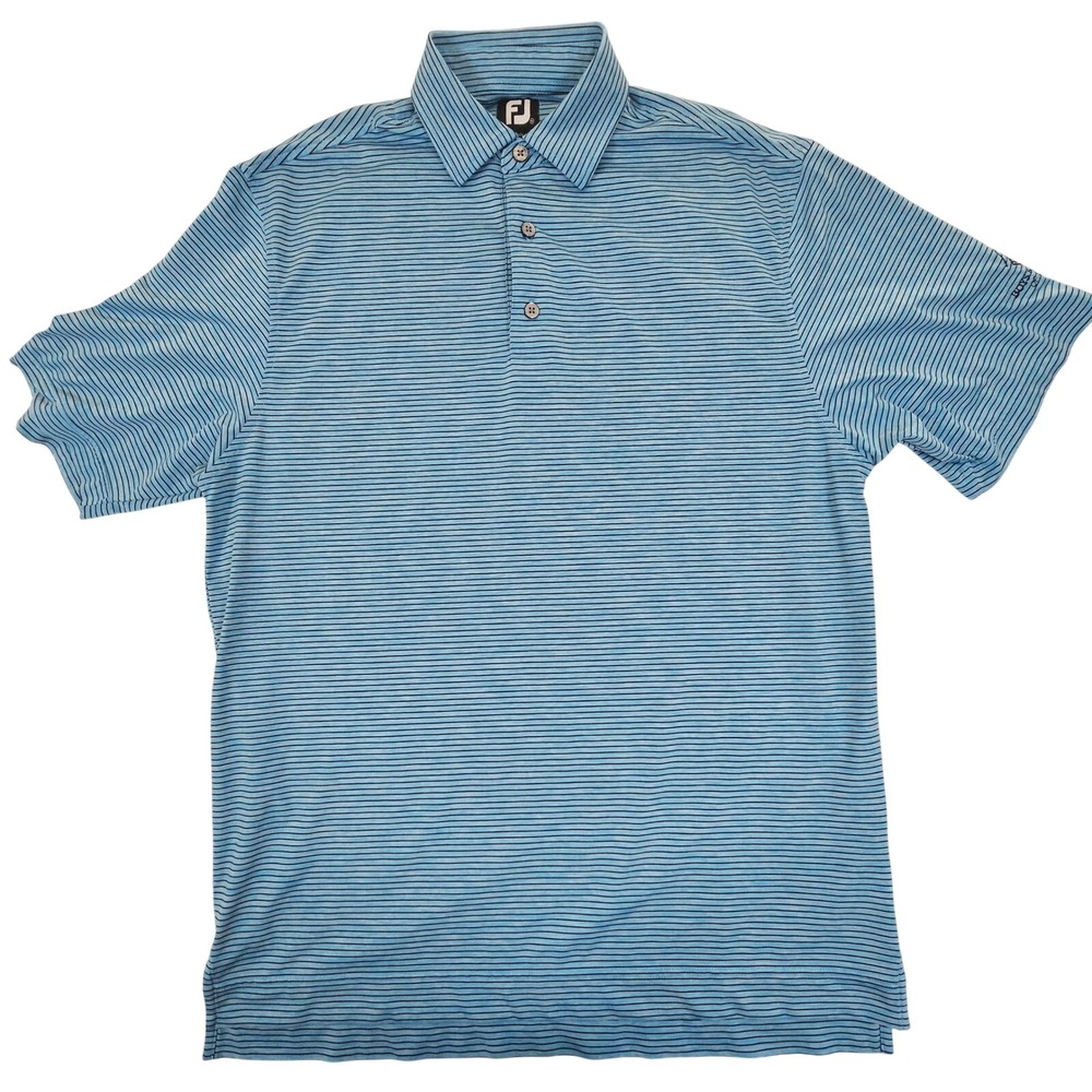 FootJoy Mens Striped Golf‎ Polo Shirt Blue Black Short Sleeve Size M 27422